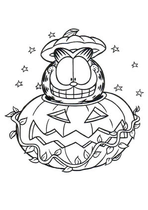 Kolorowanka Garfield Szczęśliwy w dyni Halloween