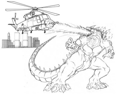 Kolorowanka Godzilla atakuje Helikopter