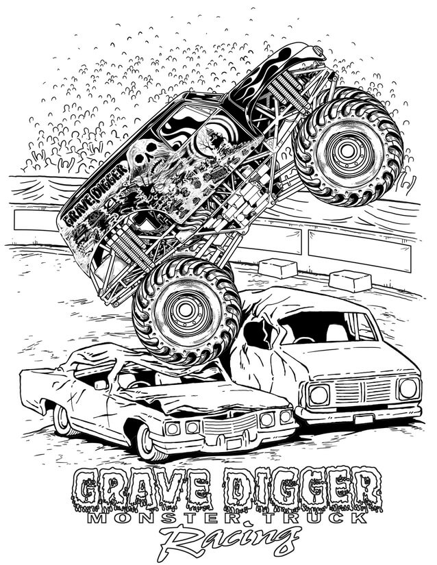 Kolorowanka Grave Digger Wyścigi Ciężarówka Potwora