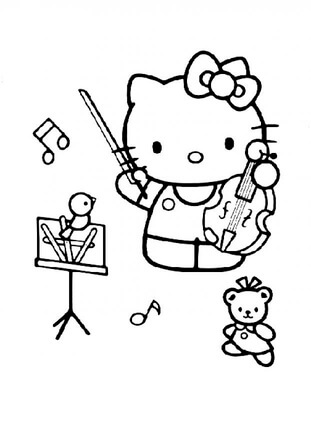 Kolorowanka Hello Kitty gra na Skrzypcach