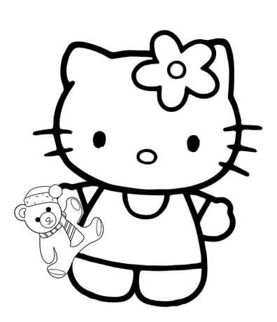 Kolorowanka Hello Kitty trzyma Misia
