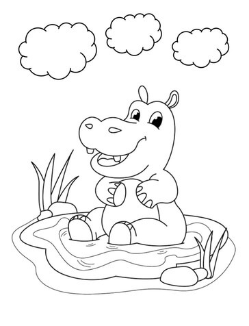 Kolorowanka Hipopotam Siedzący w Kałuży