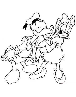 Kolorowanka Kaczor Donald całuje Kaczkę Daisy