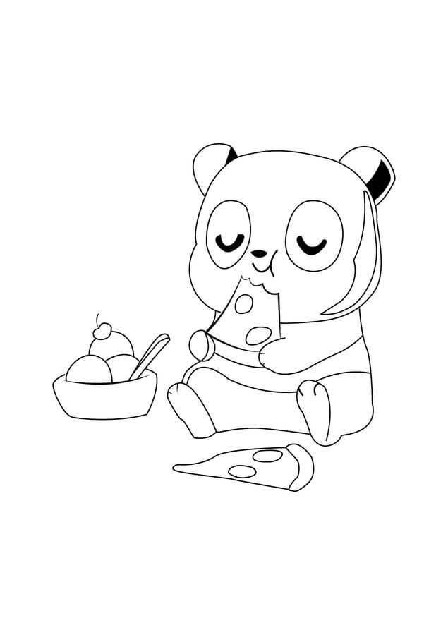 Kolorowanka Kawaii Panda jedząca Pizzę