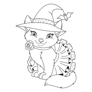 Kolorowanka Kot Wiedźma z Kwiatem