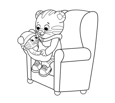 Kolorowanka Kreskówka Matka Tygrys niosąca małego Tygrysa na Krześle