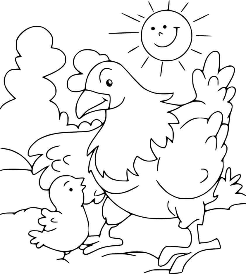 Kolorowanka Hen and baby Chick in the Sun