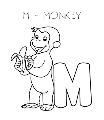 Kolorowanki Litera M jak Małpa