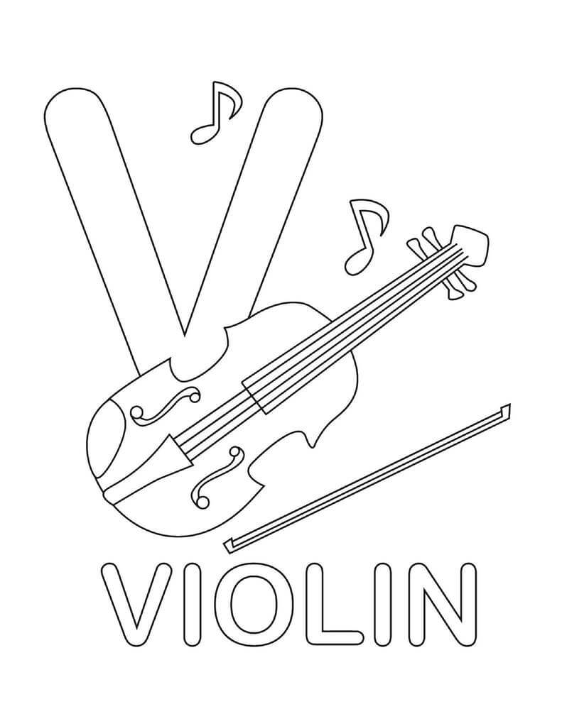 Kolorowanka Buchstabe V und Violine
