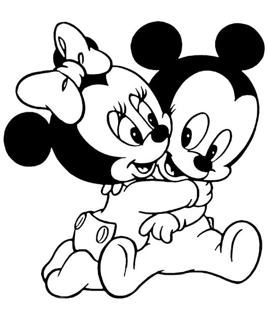 Kolorowanka Mała Myszka Minnie Przytula małą Myszkę Miki