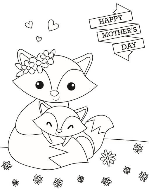 Kolorowanka Mama lisa i mały lisek na Dzień Matki