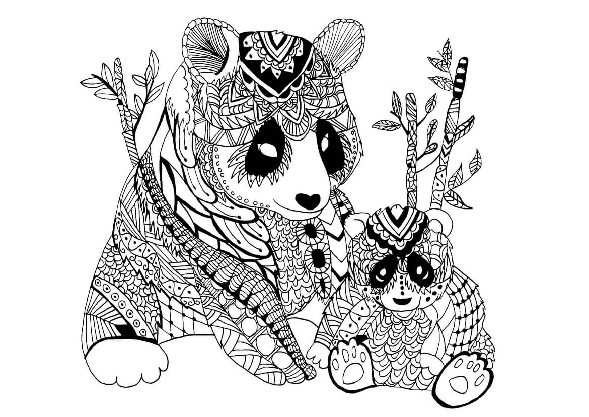 Kolorowanka Mama Panda i mała Panda Mandala