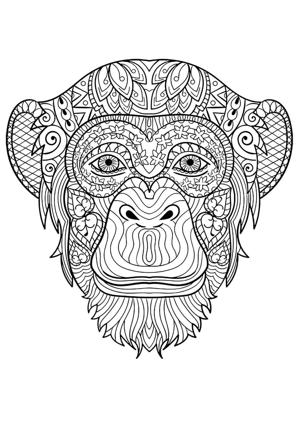 Kolorowanka Mandala z Głową Małpy