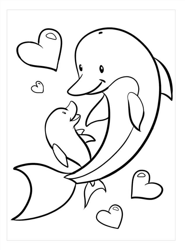 Kolorowanka Matka Delfin i mały Delfin