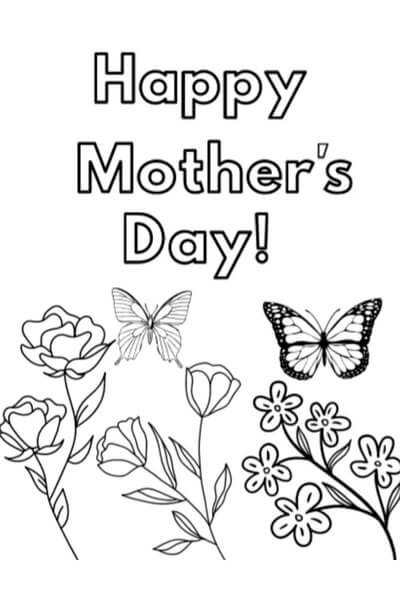 Kolorowanka Motyle i kwiaty na Szczęśliwy Dzień Matki