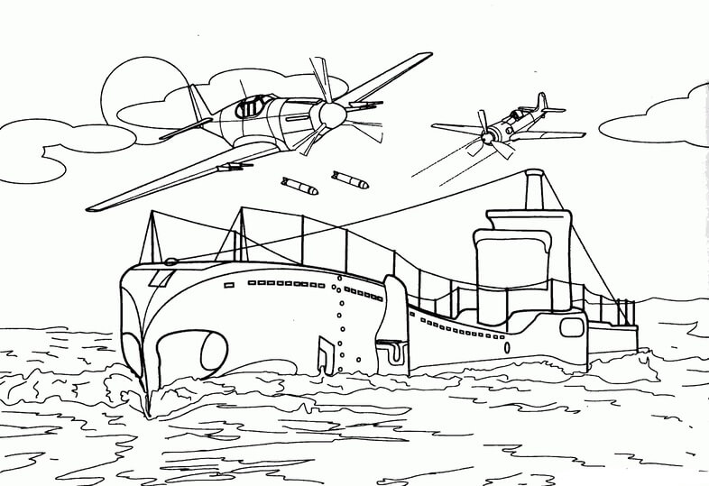 Kolorowanka Okręt Podwodny i dwa Helikoptery