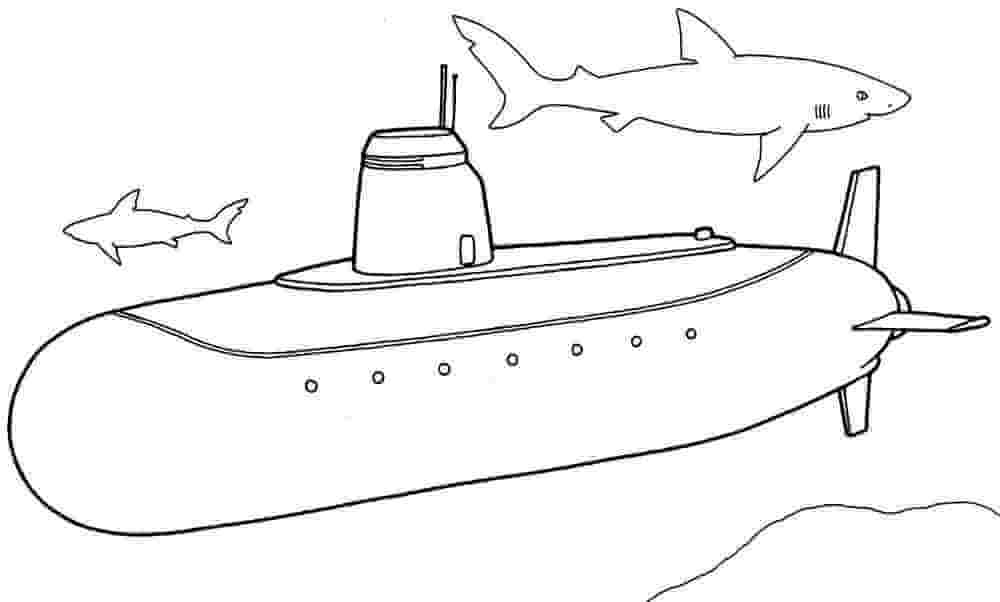 Kolorowanka Okręt Podwodny i Dwa Rekiny