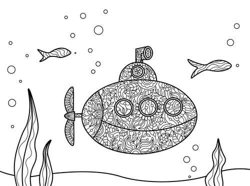 Kolorowanka Submarine and Fish Mandala