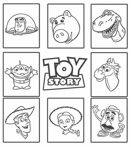 Kolorowanka Osiem postaci z Toy Story