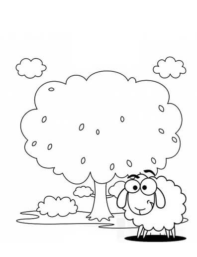 Kolorowanka Owce z Drzewem