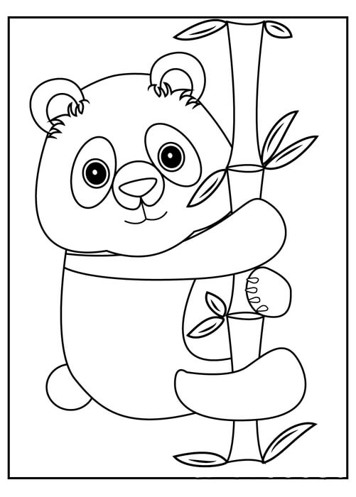 Kolorowanka Panda Przytulająca Gałąź Bambusa