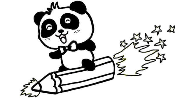 Kolorowanka Panda z ołówkiem Rakieta