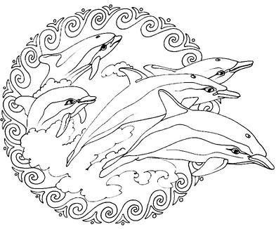 Kolorowanka Pięć Mandali Delfinów