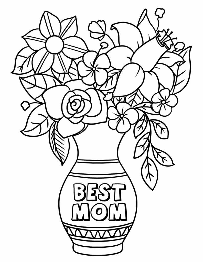 Kolorowanka Piękny wazon z kwiatami na Dzień Matki