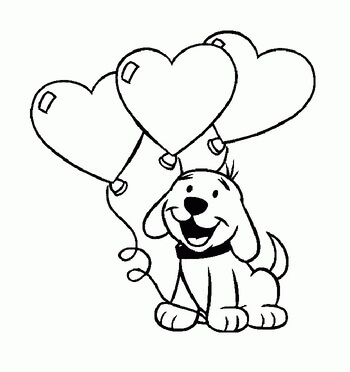 Kolorowanka Pies trzymający Balonowe Serce