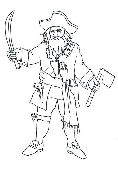 Kolorowanki Pirate Holding Sword and Axe