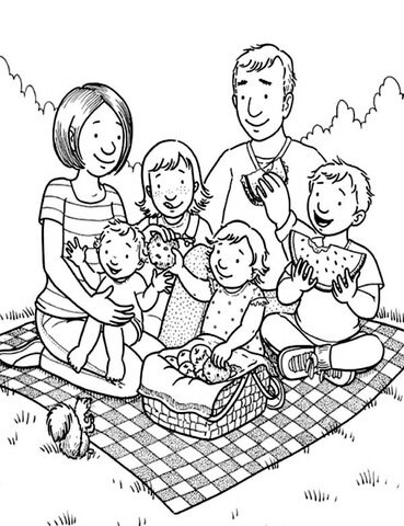 Kolorowanki Rodzina na Pikniku