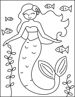 Kolorowanki Drawing Mermaid and Fishs
