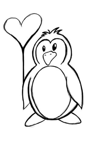 Kolorowanka Drawing Penguin holding Heart Balloon