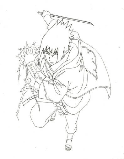Kolorowanki Sasuke Trzymający Miecz i Chidori