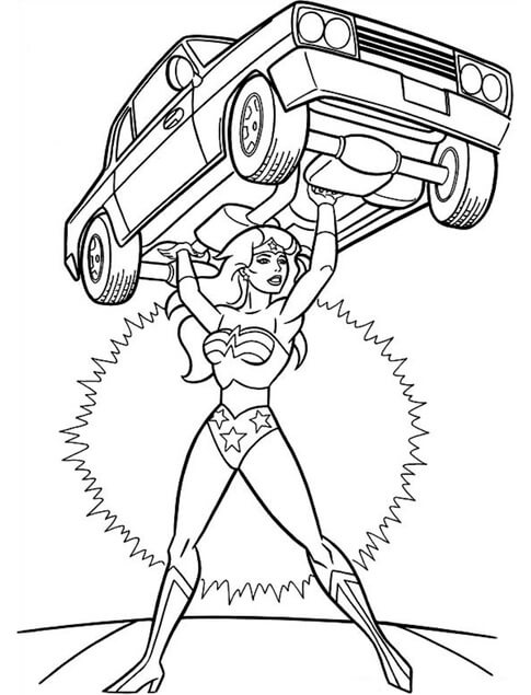 Kolorowanki Silny Wonder Woman Podnoszenie Samochodu
