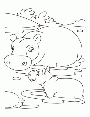 Kolorowanka Słodka Mama Hipopotam i mały Hipopotam