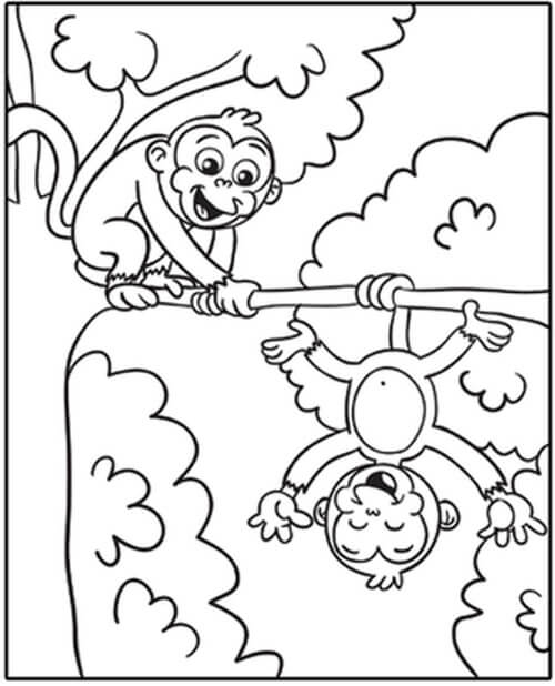 Kolorowanka Śmieszne Dwie Małpy