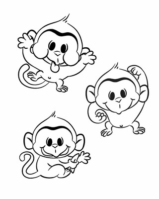 Kolorowanka Funny Three Monkeys