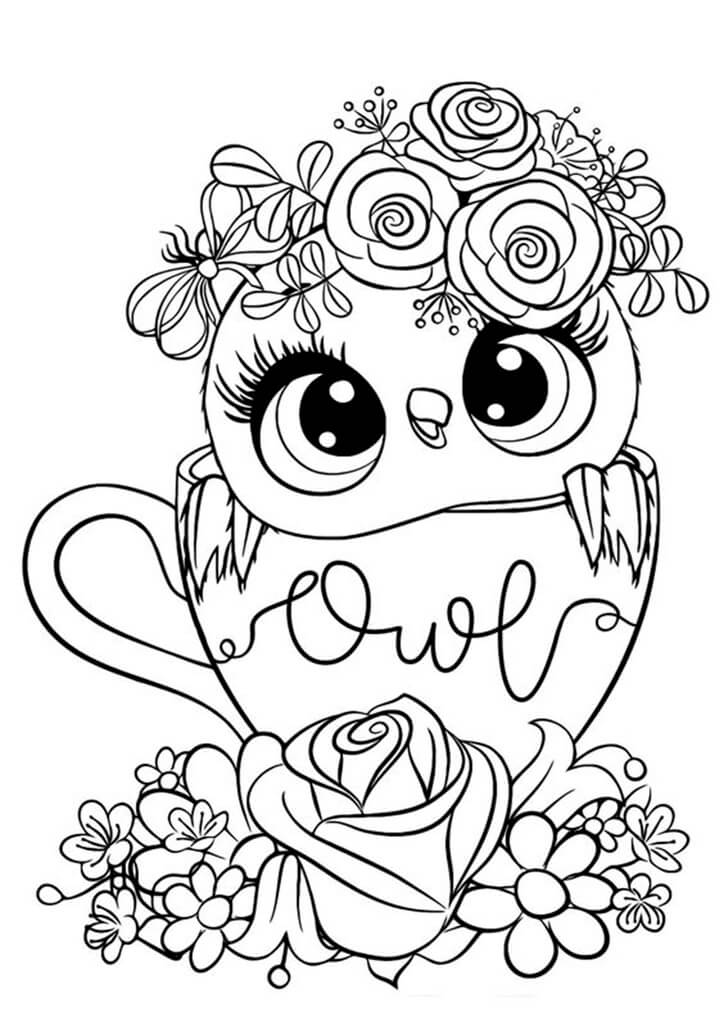 Kolorowanka Owl with Flowers