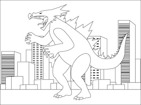 Kolorowanka Straszna Godzilla w Mieście
