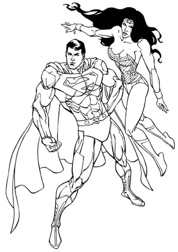 Kolorowanki Superman i Wonder Woman