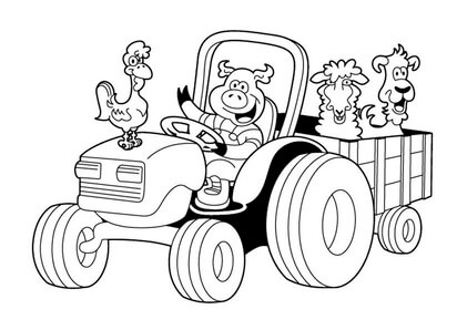 Kolorowanka Świnia Prowadząca Traktor ze Zwierzętami