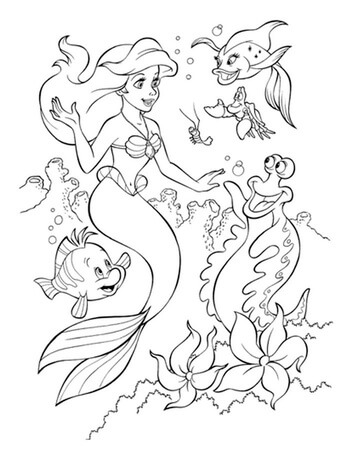 Kolorowanka Syrenka Ariel ze Zwierzętami Morskimi