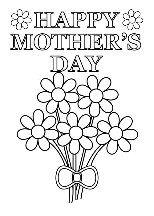 Kolorowanka Szczęśliwy Dzień Matki z Bukietem Kwiatów