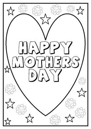 Kolorowanka Szczęśliwy Dzień Matki z Sercem i Gwiazdami