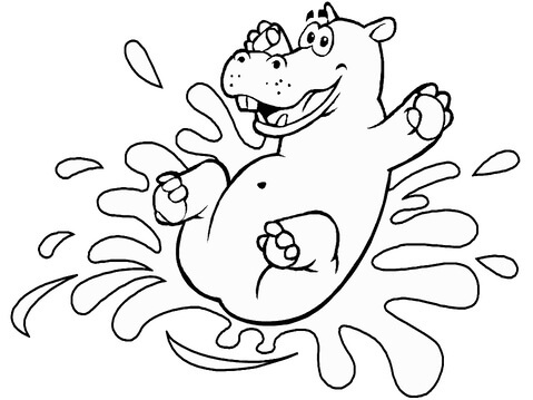 Kolorowanka Szczęśliwy Hipopotam