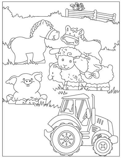 Kolorowanka Traktor ze Zwierzętami