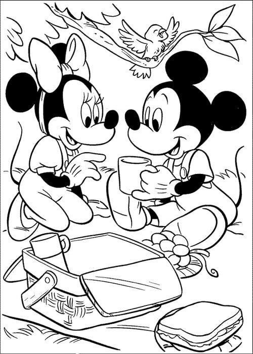 Kolorowanki Urocza Myszka Minnie i Myszka Miki na Pikniku