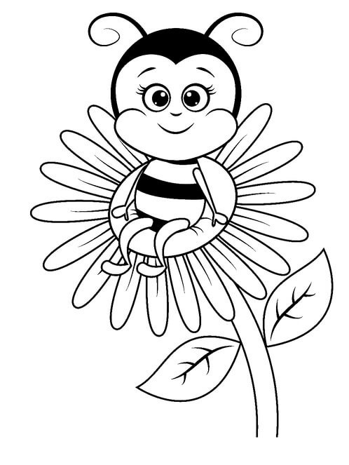 Kolorowanka Uśmiechnięta Pszczoła Siedząca na Kwiatku