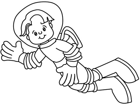Kolorowanka Uśmiechnięty Chłopiec Astronauta Latający